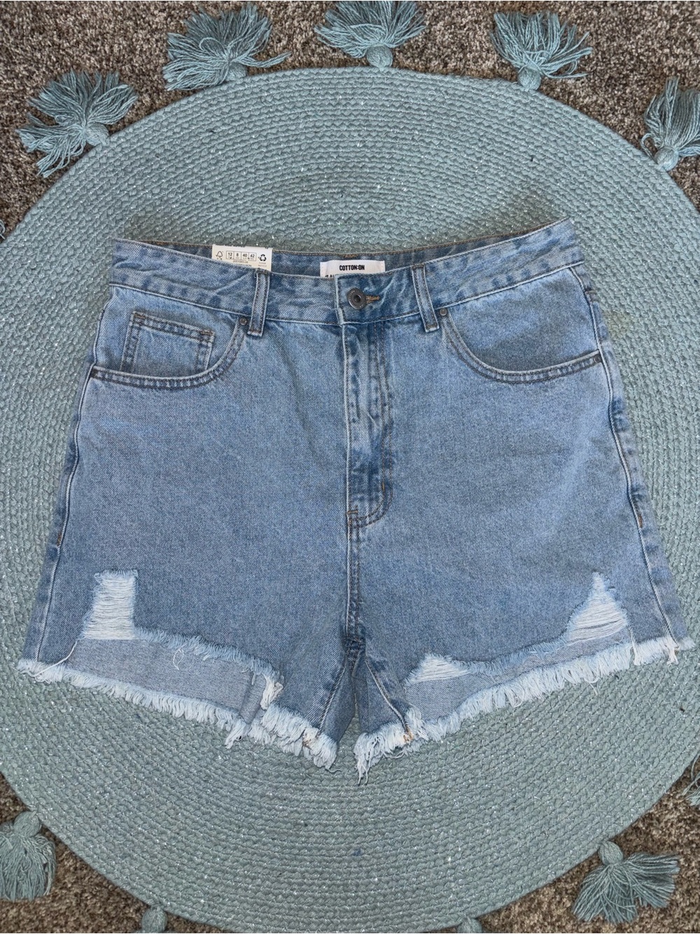 Cotton On Light Blue High-Rise Distressed Denim Shorts